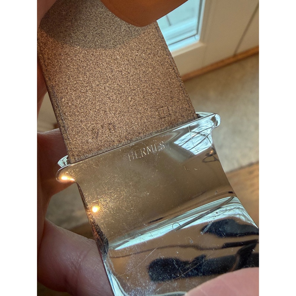 Hermes Etriviere Leather Cuff Bracelet Barenia Tan Gold Palladium Hardware Box - Picture 4 of 6